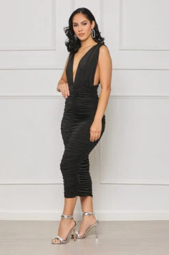Evening Sensation Ruched Midi Dress (Black) -Lilly's Kloset lilly7 5 2345936