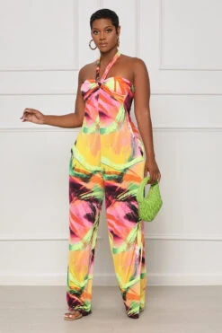 Tropical Times Halter Top Jumpsuit (Pink Multi) -Lilly's Kloset lilly7 5 2346150