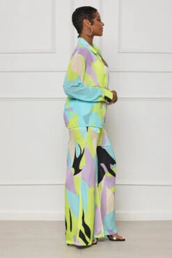 Summer Meadows Button Up Pants Set (Green Multi) -Lilly's Kloset lilly7 5 2346375