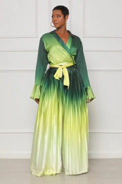 Nothing Basic Ombre Pleated Pants Set (Green Multi) -Lilly's Kloset lilly7 5 2346791