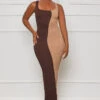 Meet My Needs Bodycon Midi Dress (Brown Multi)