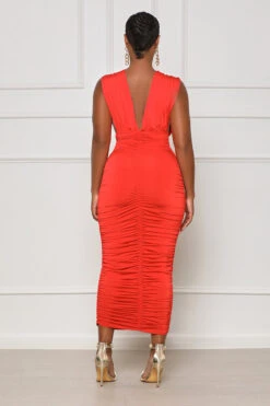 Evening Sensation Ruched Midi Dress (Red) -Lilly's Kloset lilly7 5 2346937