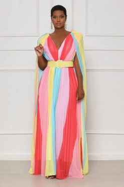 Easy Weekend Pleated Ombre Maxi Dress (Red Multi)