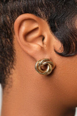 Gold Tri-Ring Hoop Earrings