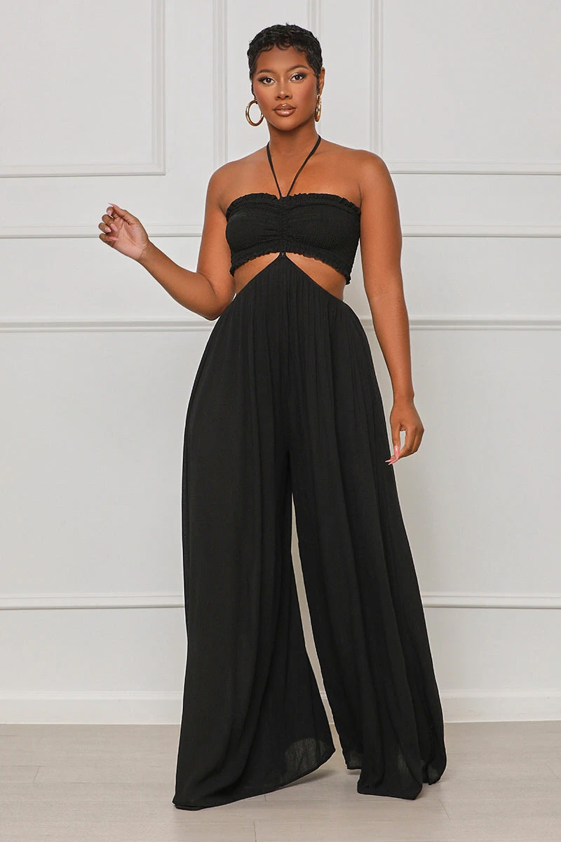 Keep It Going Wide Leg Halter Jumpsuit (Black) 1 Keep It Going Wide Leg Halter Jumpsuit (Black)