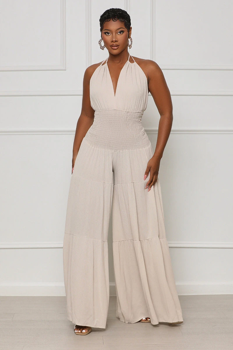 Enough Games Halter Jumpsuit (Taupe) 2 Enough Games Halter Jumpsuit (Taupe) - Image 2