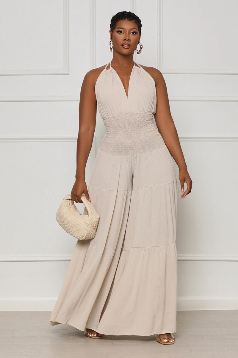 Enough Games Halter Jumpsuit (Taupe) 1 Enough Games Halter Jumpsuit (Taupe)