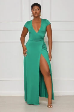 Perfectly Polished Maxi Wrap Dress (Green)