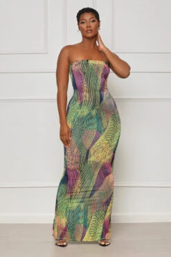 Like Usual Tube Maxi Dress (Green Multi)