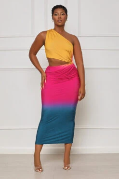 Glowing Nights Cut Out Midi Dress (Yellow Multi)