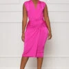 Totally Taken Ruched Midi Dress (Pink)