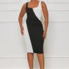 Curving You Color Block Midi Dress (Black Multi)