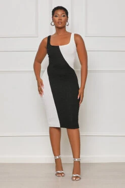 Curving You Color Block Midi Dress (Black Multi)