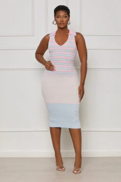 Weekend Dreams Striped Midi Dress (Pink Multi)