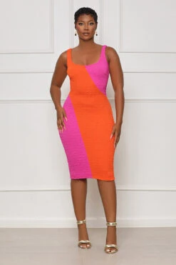 Curving You Color Block Midi Dress (Orange Multi)