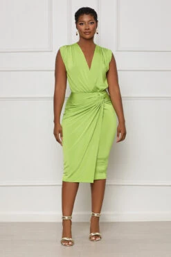 Totally Taken Ruched Midi Dress (Green)
