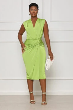 Totally Taken Ruched Midi Dress (Green) -Lilly's Kloset lilly8 2 2354598