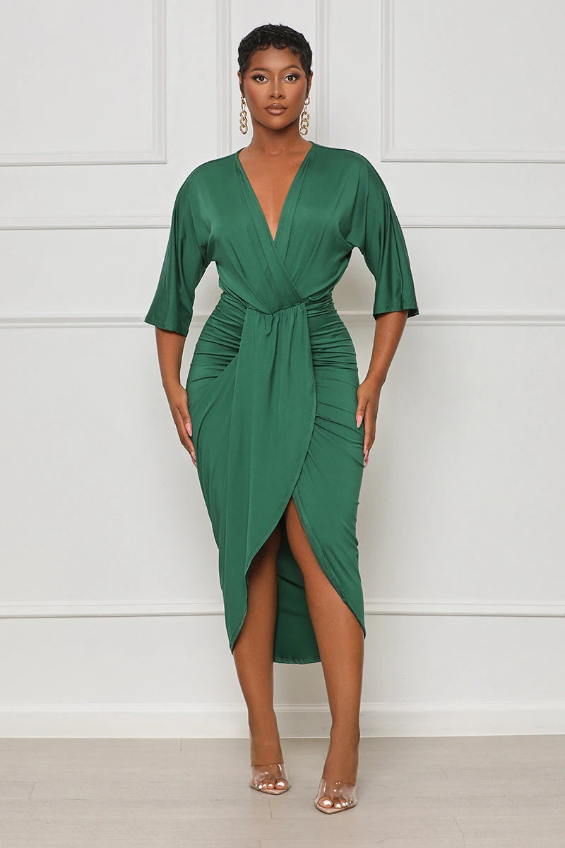 Feel My Vibe Plunge Midi Dress (Green) 1 Feel My Vibe Plunge Midi Dress (Green)