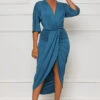 Feel My Vibe Plunge Midi Dress (Blue)