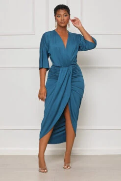 Feel My Vibe Plunge Midi Dress (Blue)