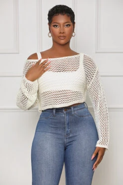 On Your Mind Knit Crop Sweater (White)
