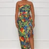 Next Beach Ruched Tropical Dress (Green Multi)