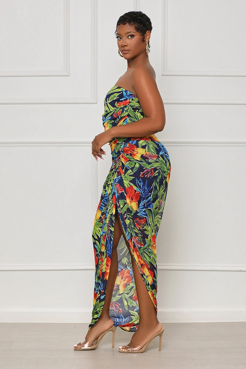 Next Beach Ruched Tropical Dress (Green Multi) 2 Next Beach Ruched Tropical Dress (Green Multi) - Image 2