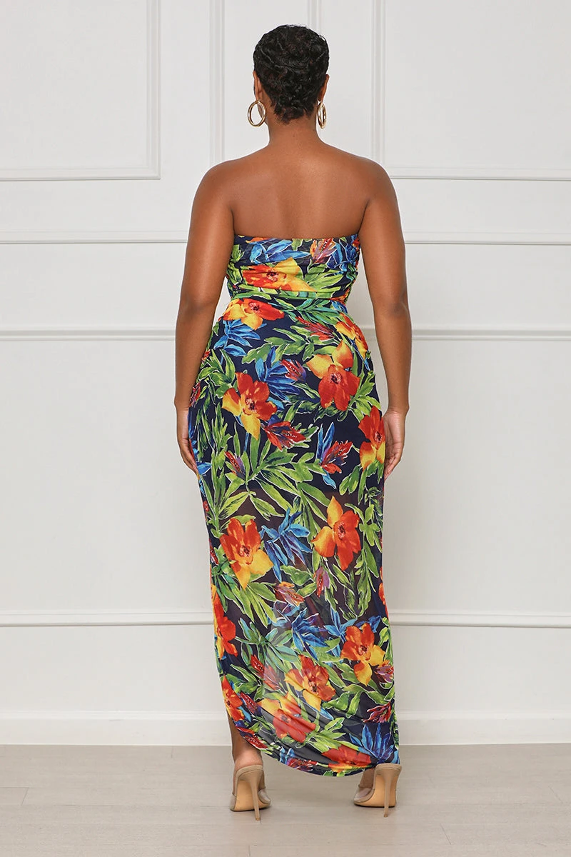 Next Beach Ruched Tropical Dress (Green Multi) 3 Next Beach Ruched Tropical Dress (Green Multi) - Image 3