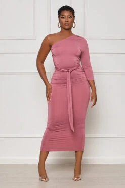 More To Desire One Shoulder Midi Dress (Mauve)