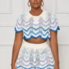 Catching Attention Knit Short Set (Blue Multi)