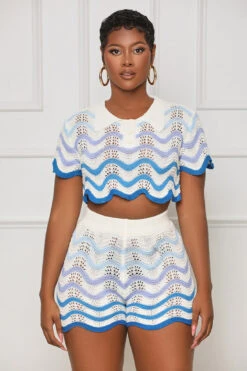 Catching Attention Knit Short Set (Blue Multi)