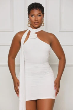 Secret Rose Ruched Mini Dress (White)