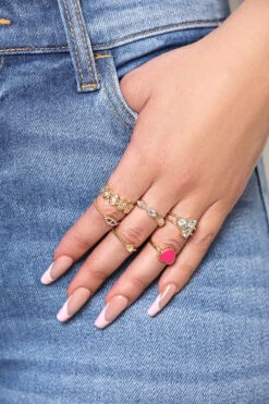 6 Gold Heart Ring Set