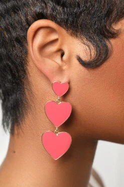 Red Tri-Heart Drop Earrings