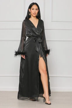 Eternal Elegance Kimono Feathered Dress (Black)- FINAL SALE