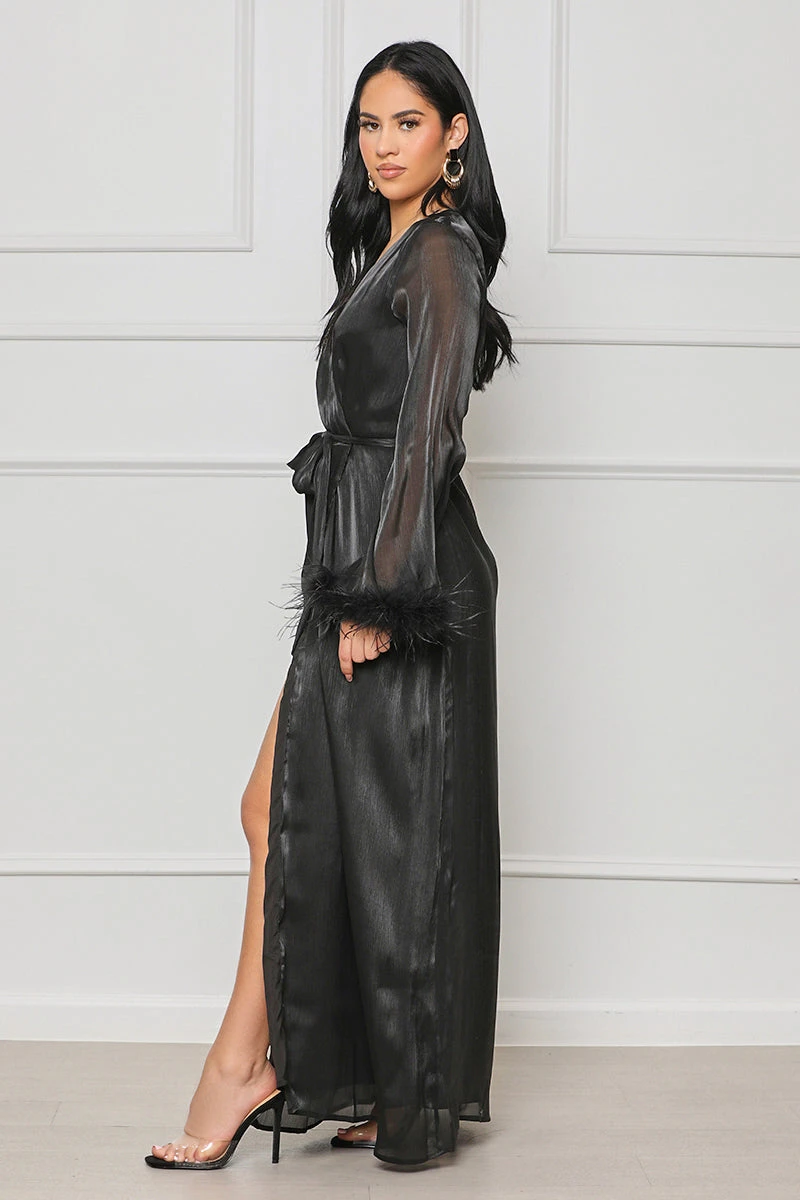 Eternal Elegance Kimono Feathered Dress (Black)- FINAL SALE 2 Eternal Elegance Kimono Feathered Dress (Black)- FINAL SALE - Image 2