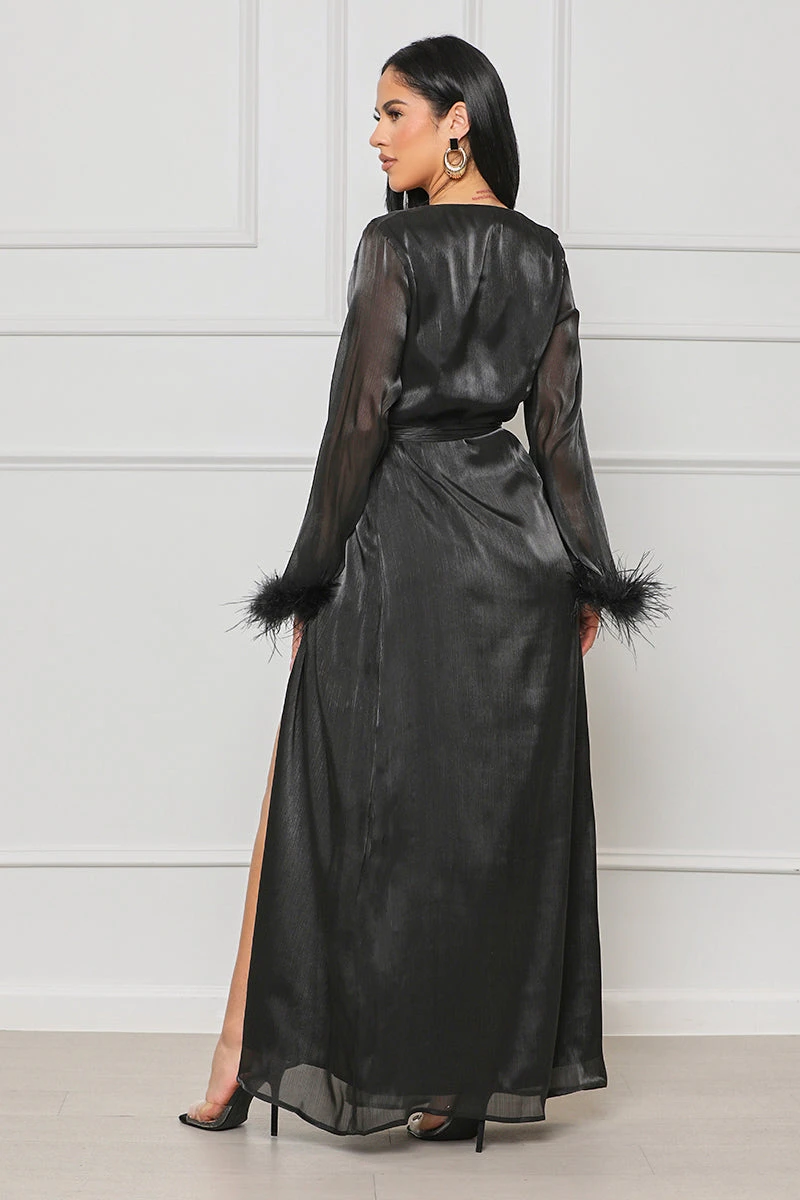 Eternal Elegance Kimono Feathered Dress (Black)- FINAL SALE 3 Eternal Elegance Kimono Feathered Dress (Black)- FINAL SALE - Image 3