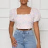 Blooming Embroidered Crop Top (Purple Multi)- FINAL SALE