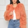 Fuzzy Embers Faux Fur Crop Jacket (Peach)- FINAL SALE