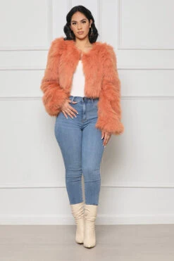 Fuzzy Embers Faux Fur Crop Jacket (Peach)- FINAL SALE -Lilly's Kloset lillys10 6 228179