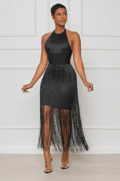 Best Behavior Fringe Bandage Dress (Black)- FINAL SALE
