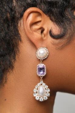 Pearl Lavender Stone Drop Earrings