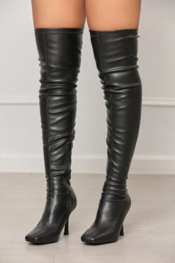 Icon Faux Leather Thigh High Boots (Black)- FINAL SALE