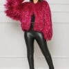 Holiday Craze Metallic Fringe Coat (Magenta)- FINAL SALE