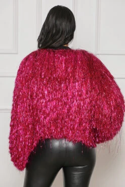 Holiday Craze Metallic Fringe Coat (Magenta)- FINAL SALE -Lilly's Kloset lillys12 20 222110