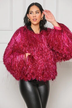 Holiday Craze Metallic Fringe Coat (Magenta)- FINAL SALE -Lilly's Kloset lillys12 20 222120