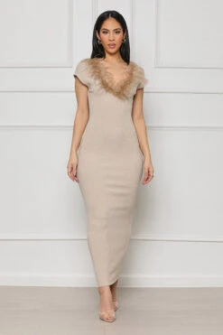 Loud Whispers Feathered Ribbed Dress (Cream)- FINAL SALE