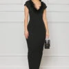 Loud Whispers Feathered Ribbed Dress (Black)- FINAL SALE