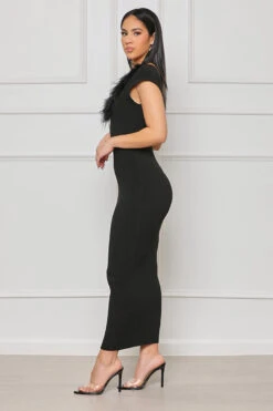 Loud Whispers Feathered Ribbed Dress (Black)- FINAL SALE -Lilly's Kloset lillys12 6 221155