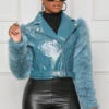 My Time Faux Fur Leather Jacket (Blue)- FINAL SALE
